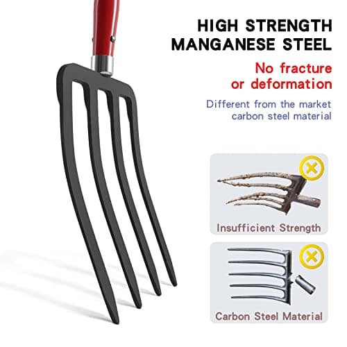 Garden Fork,4 Tine Digging Fork,Pitch Fork for Gardening,Steel Y-Grip,Wood Handel,45Inch