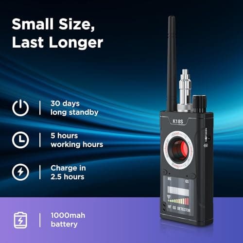 【Dual Antennas, Stronger Detection】 Hidden Camera and Bug Signal Detector, Rechargeable Portable GPS Tracker Finder, Spy Microphone Device Scanner for Travel, Home, Hotel, Car, Office, and Air-bnb