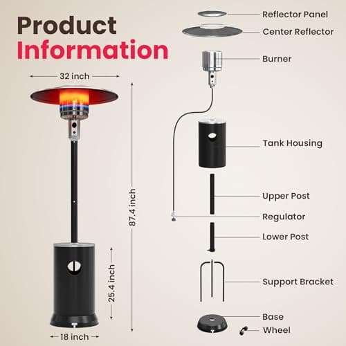 PAMAPIC 48000 BTU Patio Heater, Outdoor Propane Heater 2 in 1 Table Design, Double-Layer Stainless Steel Burner, Wheels, Triple Protection System, Outdoor Heater for Home and Residential,Black