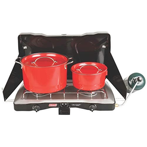 Coleman Triton 2-Burner Propane Stove, Portable Camping Cooktop with 2 Adjustable Burners & Wind Guards, 22,000 BTUs of Power