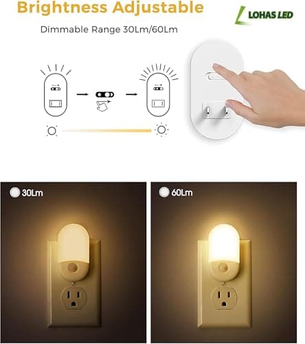 L LOHAS LED Motion Sensor Night Light, 2Pack, Motion Activated Night Light, Night Lights Plug into Wall Motion Sensor, 3000K Warm White, Adjustable Brightness 30/60LM, for Kids Adults Bathroom Bedroom