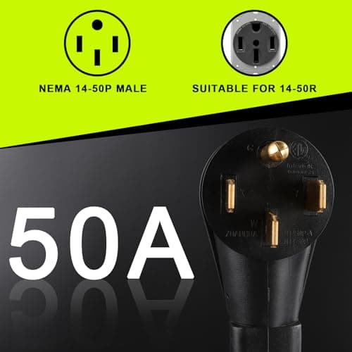 50 Amp to 110 Adapter RV Cord, 50 Amp to 20 Amp Adapter, NEMA 14-50P Male Plug to 4X 5-15R/5-20R Household Outlet Female with Dust Protection Caps, 1.5 FT
