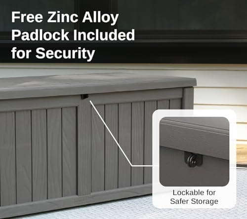 EAST OAK Outdoor Storage Box, 120 Gallon Deck Box with Stainless Steel Rods Large Resin Storage Bin for Patio Cushions, Garden Tools, Waterproof and UV Resistant, Lockable, outside storage, Grey
