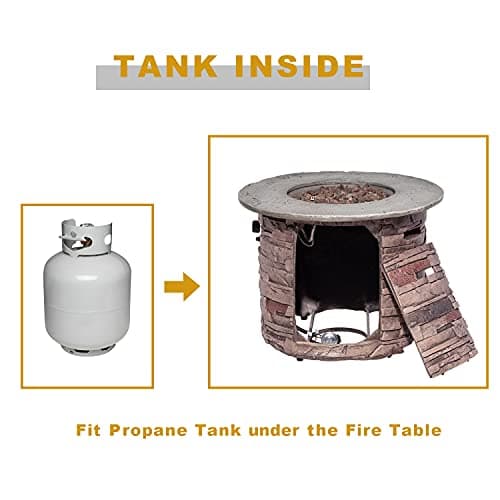 COSIEST Outdoor Propane Concrete Fire Pit Table w Imitation Stone Surface 32-inch Round Fire Table, CSA Certified, 40,000 BTU Stainless Steel Burner, Free Lava Rocks, Fits 20lb Tank Inside