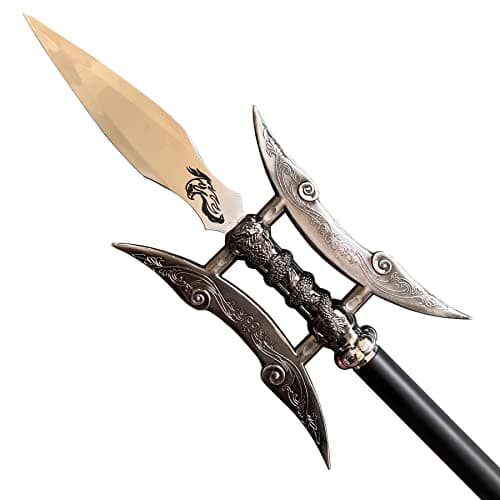 SV Metal Spear Ancient Chinese Old Weapon The Day The Picture Halberd Single-Edged Double-Edged, 57.8 inches, Collection Gift