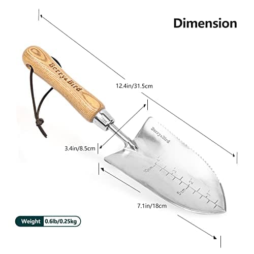 Garden Serrated Planting Trowel, Multifunctional Shovel with ash Wood and Stainless Steel Digging Trowel Transplanter