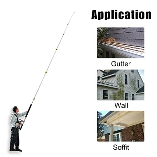 JANZ 24 FT Pressure Washer Telescoping Wand with Power Washer Extension Wands, Brush Head, Gutter Cleaner, 7 Spray Nozzle Tips, 2 Hose Adapters and Support Belt TW-004