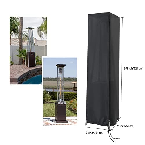 Patio Heater Cover, Outdoor Standing Square Heater Covers with Zipper Waterproof Windproof Thicker Oxford (Black, 87" H x 21" W x 24" D Inch)