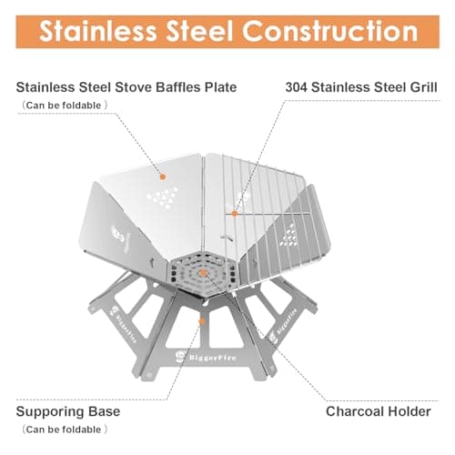 Foldable Portable Fire Pit,Stainless Steel Fire Pits with Charcoal Grill Net and Storage Bag,Camping Fire Pit Grill for Patio Outdoor Barbecue Campfire Bonfire