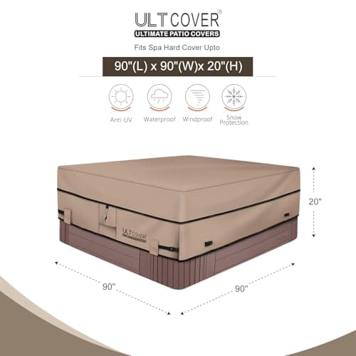 ULTCOVER Waterproof 600D Polyester Square Hot Tub Cover Outdoor SPA Covers 90 x 90 inch