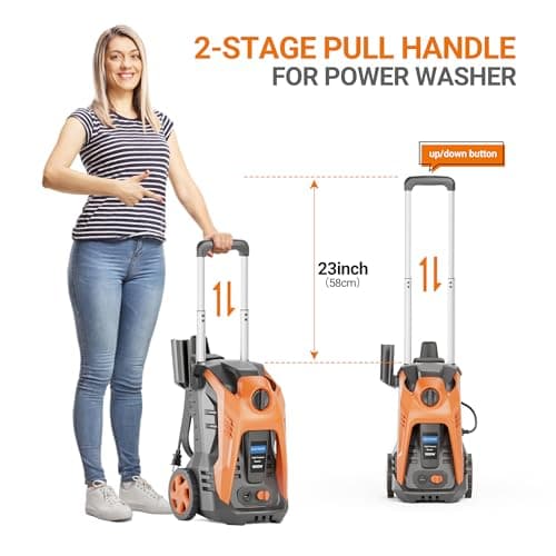 Electric Pressure Washer 4800PSI-Max 2.9GPM Pressure Washer with 25 FT Hose, 4 Quick Connect Nozzle,16.9 Oz Soap Tank Orange Cleaning for Pool, Patio, Car