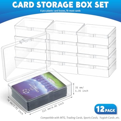 Vicenpal 12 Pcs Playing Card Boxes Clear Plastic Deck Cases Trading Card Storage Boxes Compatible with MTG TCG 100 Game Cases Holder 4.45 x 2.91 x 1.35 Inch