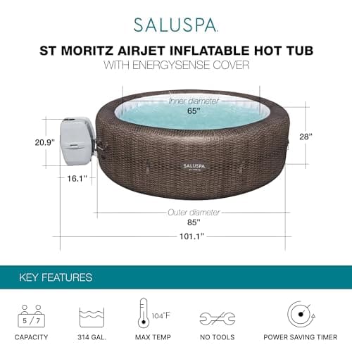 Bestway SaluSpa St Moritz AirJet 5 to 7 Person Inflatable Hot Tub Round Portable Outdoor Spa with 180 AirJets and EnergySense Energy Saving Cover