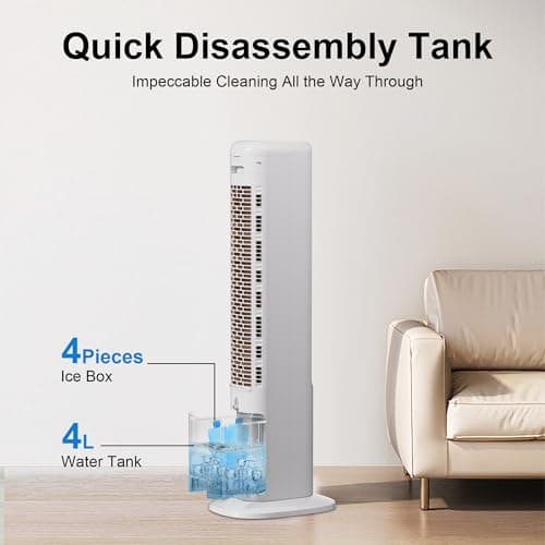 MEPTY 41" Swamp Cooler, 3 in 1 Evaporative Air Cooler with Remote, Portable Cooling Fans that Blow Cold Air with 3 Speeds, 4 Modes, Tower Fan 120° Oscillation Air Conditioner for Bedroom Home Office