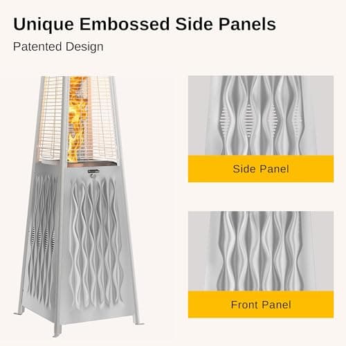 EAST OAK 48,000 BTU Pyramid Patio Heater, Outdoor Patio Heater All Stainless Steel With Wheels, Quartz Glass Tube Propane Heater for Commercial & Residential, Triple Protection System, 2025 Upgrade