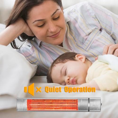Wall-Mounted Patio Heater for Outdoor Use Electric Infrared Heaters 1500w with 3 Level,Waterproof Space Garage Heater, 3s Heating Remote Control, Silver