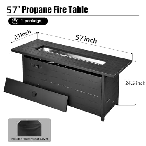 57 inch Propane Fire Pit Table,50000 BTU Gas Fire Pits Table with Lid & Lava Rock & Waterproof Cover, Outdoor Propane Firepit for Dining or Party, Outside, Patio, Garden, Yard