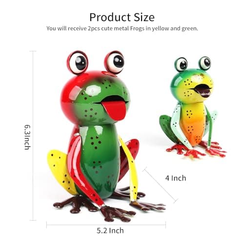 Metal Garden Decor Yard Art for Outside Set of 2 Cute Big Frogs Lawn Patio Ornaments Backyard Decorations Garden Gifts for Mom - (Yellow,Green)