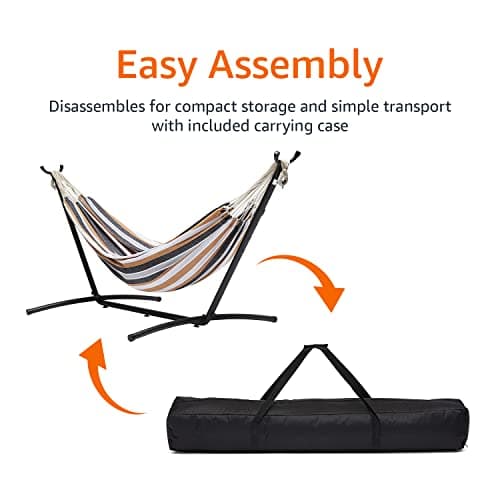 Amazon Basics Double 2 Person Heavy Duty Hammock with Space Saving Steel Stand and Carrying Case, 470lb Capacity, Multi Color, 118 x 46 x 39 inches