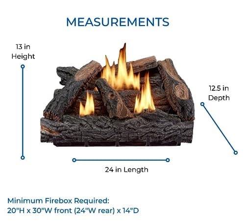 VFL24T Dual Fuel Ventless Fireplace Logs Set with Thermostat, Use with Natural Gas or Liquid Propane, 32000 BTU, Heats up to 1100 Sq. Ft, Brown, 24 Inches, Brown