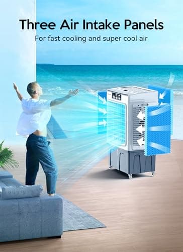 Evaporative Cooler, VAGKRI 2100CFM Air Cooler, 120°Oscillation Swamp Cooler with Remote Control, 24H Timer, 3 Wind Speeds for Outdoor Indoor Use,8 Gallon