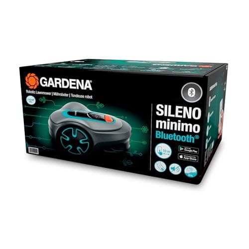 GARDENA 15201-20 SILENO Minimo - Automatic Robotic Lawn Mower with Bluetooth app, Boundary Wire - for lawns up to 2700 Sq Ft, Made in Europe, Grey