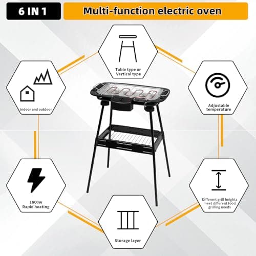 Electric Grill Outdoor Indoor Cooking,Smokeless BBQ,Portable Removeable Stand Grill, (YD301 Upgrade)
