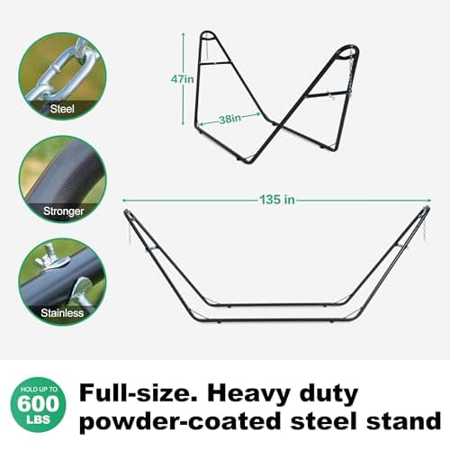Universal 2 Person Hammock Stand Only, 600 lbs Capacity, Adjustable Heavy Duty Powder-Coated Steel Stand, Multi-Use, Fits 9ft to 14ft Hammocks, XXL Size (Black)