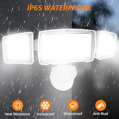 HGGH Motion Sensor Outdoor Lights – Flood Lights Outdoor Security Light, LED Floodlights IP65 Waterproof 6000K 38W 4200LM with 3 Adjustable Heads, Exterior Light for House, Backyard, Porch