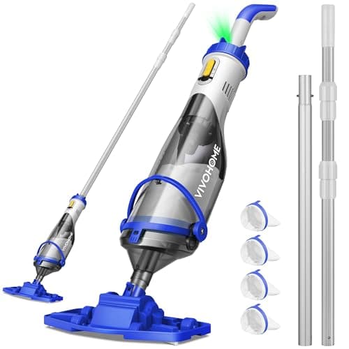 VIVOHOME Cordless Pool Vacuum with Telescopic & Extension Poles 9.12ft, 18.5 GPM Suction, 60-Min Run Time, Handheld Cleaner Rechargeable with Battery Indicator for Pools/Spas/Hot Tubs - Blue