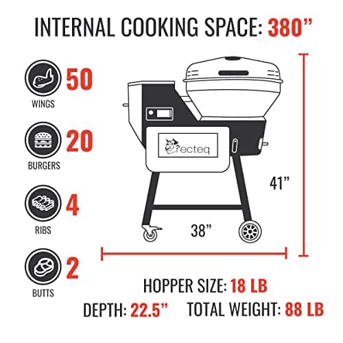 recteq Pellet Grill RT-B380X Bullseye Deluxe, WiFi Enabled Electric Pellet Smoker Grill, Wood Pellets, BBQ Outdoor, Smoke, Sear, and More
