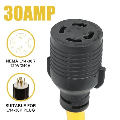 NEMA 10-30P to L14-30R Power Cord Adapter, ZDHQLHJ 30 Amp 3 Prong 10-30 Male Plug to 4 Prong Twist Lock L14-30 Female Outlet Receptacle Extension Cord, for Generator Welder Dryer Plasma Cutter