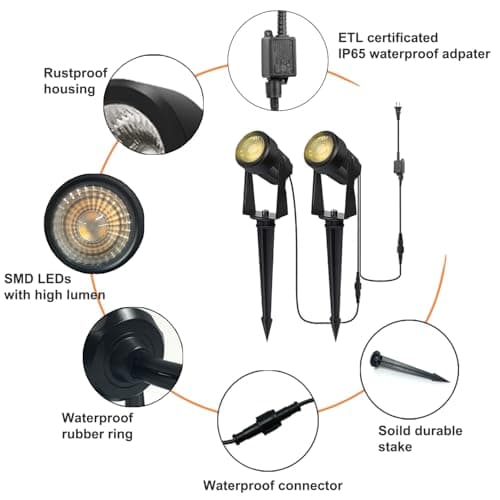 SUNTHIN Outdoor Landscape Lighting, 4 Pack Outdoor Spot Lights with Transformer for Yard, Plant, Lawn, Tree, Flags, House, Garden, Fence Use, IP65 Waterproof & Connectable
