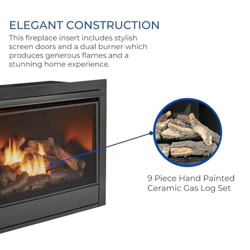 Duluth Forge Dual Fuel Ventless Gas Fireplace Insert, Remote Control, 9 Fire Logs, Use with Natural Gas or Liquid Propane, 32000 BTU, Heats up to 1500 Sq. Ft., Black