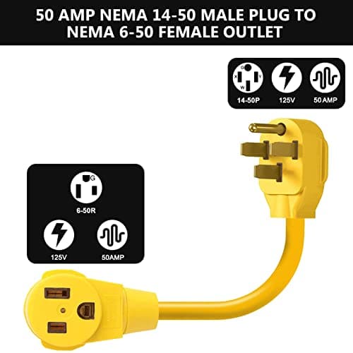 Welder Adapter Cord,NEMA 14-50P Male to 6-50R Female,RV Plug 50 Amp 4 Prong to 3 Prong Welder Plug Adapter,50 Amp 220V Electrical Welding Power Adaptor,50A Heavy Duty STW 8 AWG, 12500 Watt