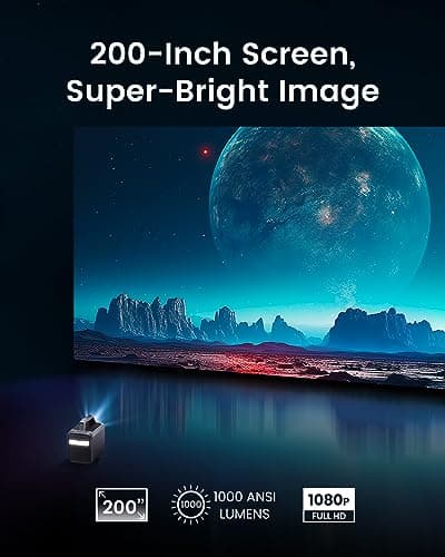 NEBULA Mars 3 Outdoor Portable Projector, 1000 ANSI Lumens, AI-Powered Image, Built-In Battery with 5 Hour Playtime, Android TV, 200 Inch Home Theater, for Backyard, Office and Business, and Camping