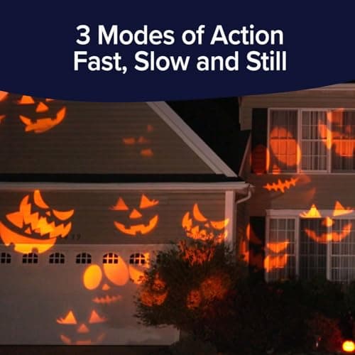 Star Shower Show LED Projector, AS-SEEN-ON-TV, Showcase Your Home With Full-Color Holiday, Use 2 or More for Spectacular Results, Hassle-Free, Includes 6 Halloween Slides, 7 In, Orange