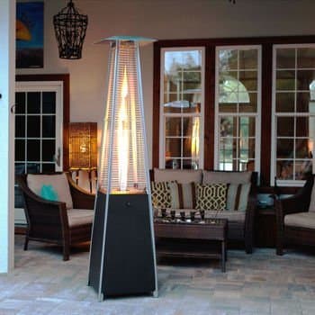 Resort Model 49,000 BTU Natural Gas Glass-Tube Flame Patio Heater in Rich-Mocha Matte Finish with Mobility Wheels and Protective Cover