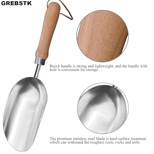 GREBSTK Garden Hand Large Capacity Fertilizer Scoop Soil Shovel Stainless Steel Gardening Trowel for Transplanting, Digging, Planting, Cultivation