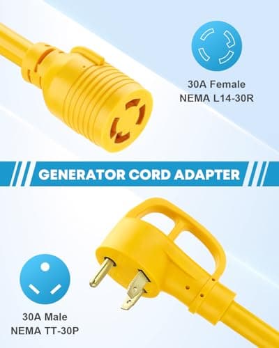 Kohree NEMA TT-30P to L14-30R Generator Adapter Cord, 30Amp 3 Prong to 4 Prong Adapter, Generator Transfer Switch Adapter Cord, STW 10 AWG 12'', 30 Amp Male Generator to 30 Amp House Inlet Box Adapter
