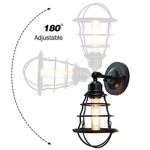 Farmhouse Wall Sconces 2pack, Vintage Wall Light Fixtures, Industrial Wire Cage Wall Sconces, Modern Sconces Wall Lighting, Retro Wall Mount Light for Bedroom Hallway