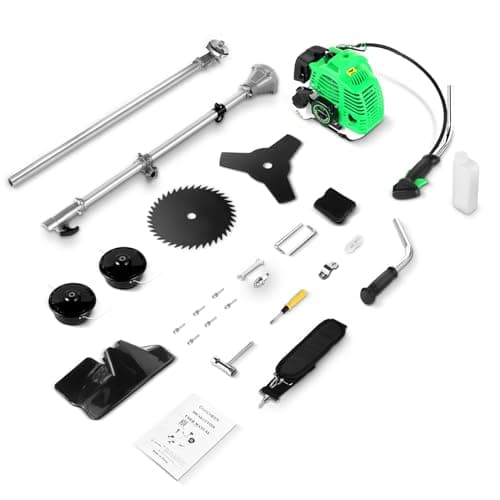 58CC Weed Wacker Brush Cutter, Gas Powered String Trimmer 4-in-1 Gas Weed Eater with 4 Detachable Heads Straight Shaft 2-Cycle for Weed, Brush(Green)