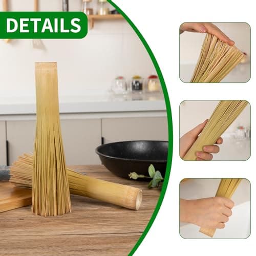 2 Packs,Bamboo Wok Brush, Refined Kitchen Cleaning Brush, Traditional Natural Bamboo Pot Brush, One Piece Structure,Powerfully Scrub Pots and Jars of Stains (Small, Flat Mouth)