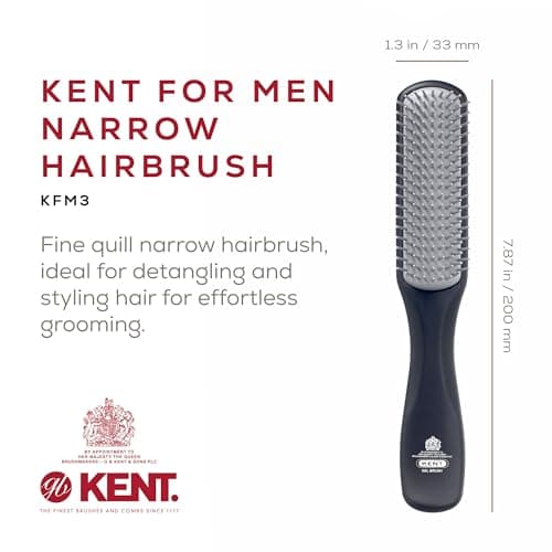 KENT KFM3 Gel Styling Hair Brush for Men, 9 Row Men's Hair Brush with Ionic Anti Static Bristles, Detangling and Smoothing Short to Medium Length Hair