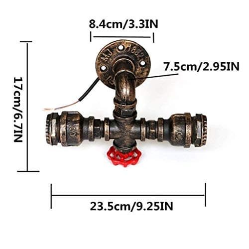 BYSUN Retro Industrial Steampunk Wall Sconce, 2 Lights Metal Water Pipe Style Mounted Lamp Light Fixture, E26 Industrial Vintage Edison Lamp