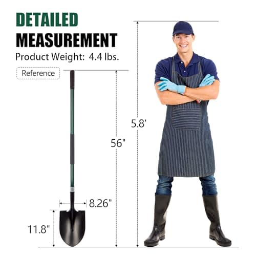 Shovel for Digging, 56 Inches Heavy Duty Shovel for Gardening, Round Shovel for Digging with Fiberglass Handle (Green)