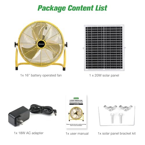 16" Large Solar Rechargeable Floor Fan, 15600 mAh 20W Solar Powered Portable Battery Fan for Home Outdoor Camping Gazebo Chicken Coop Greenhouse Barn, with 360° Adjust Tilt