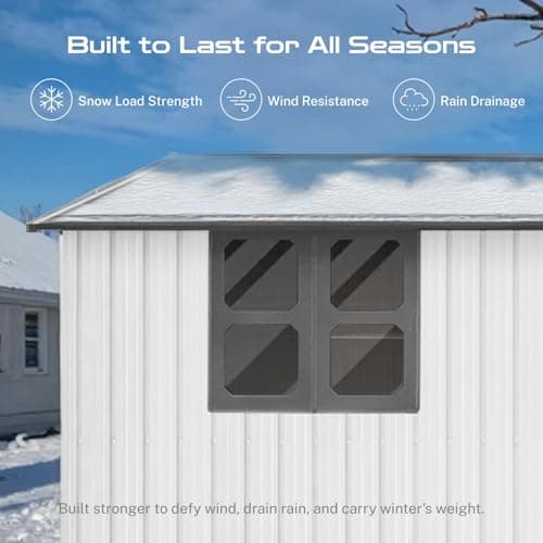 12' x 10' XL Outdoor Storage Shed, Sturdy Metal Building w/Windows & Lockable Doors for Garden, Backyard, Poolside and Lawn, Brown+White