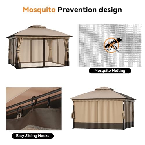 Patio Gazebo 11'x13' with LED Lights & Bluetooth Speaker, Heavy Duty Outdoor Canopy Shelter with Metal Frame, Double Roofs, Soft-top Gazebo with Netting and Curtains for Backyard