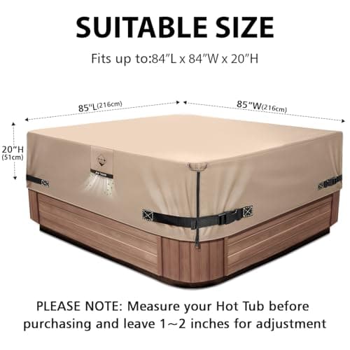 1000N Tearing Strength Hot Tub Cover Protector [900D Upgrade Fabric] 85 x 85 inch fits 84 x 84, 83 x 83, 82 x 82 inch or 81 x 81 Square SPA, Hot Tub Covers Replacement-Wheat